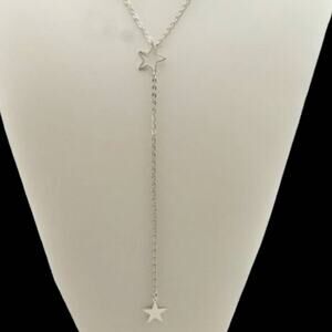 Silver Star Lariat Necklace 18k white gold plated metal T&J Designs minimalist